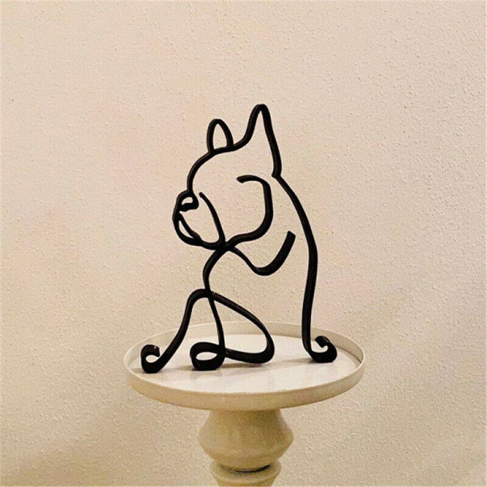 Tier Kunst Eisen Sculptuur Retro Metaal zwarte Lijnen Kat Hond Bureau Ornament