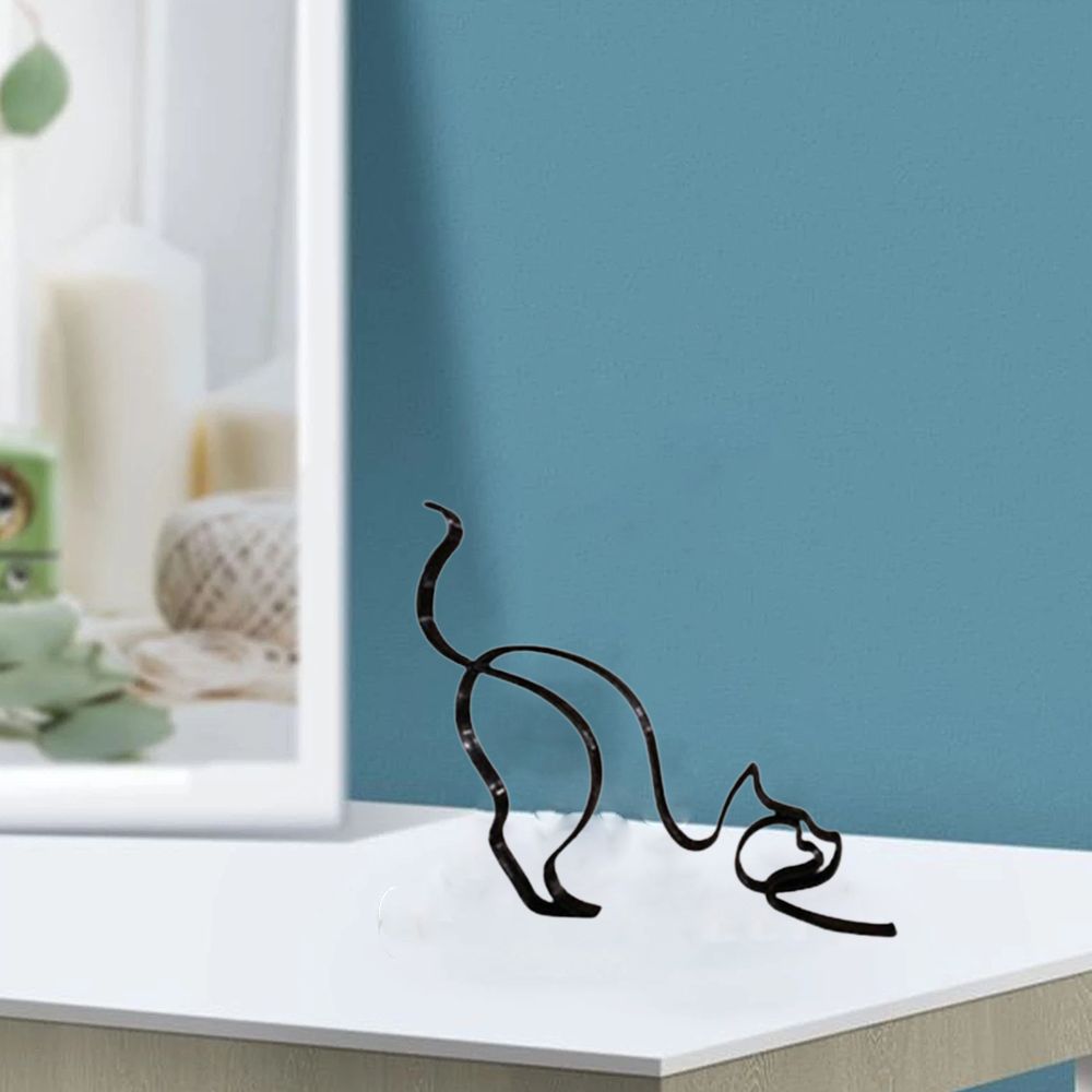 Tier Kunst Eisen Sculptuur Retro Metaal zwarte Lijnen Kat Hond Bureau Ornament