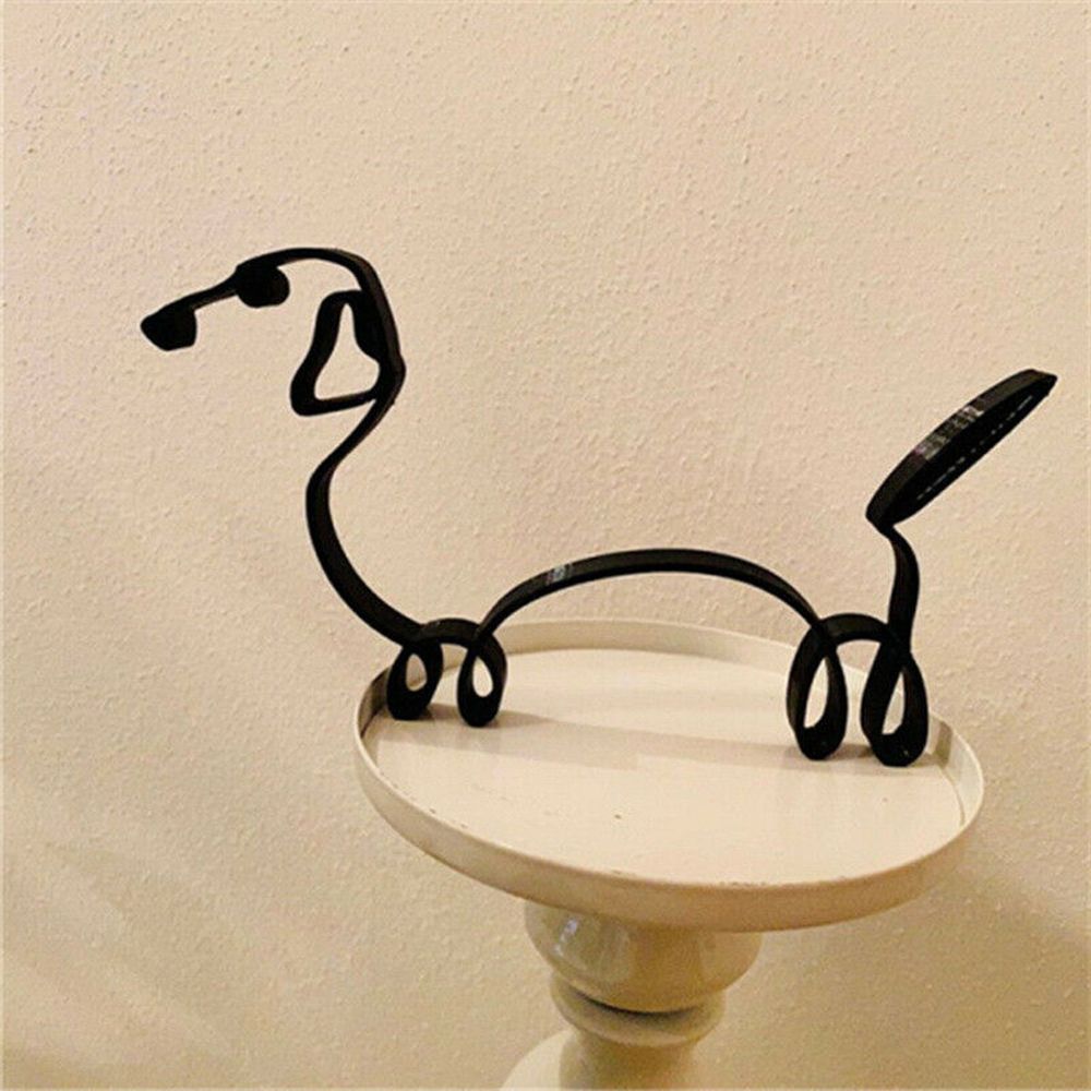 Tier Kunst Eisen Sculptuur Retro Metaal zwarte Lijnen Kat Hond Bureau Ornament