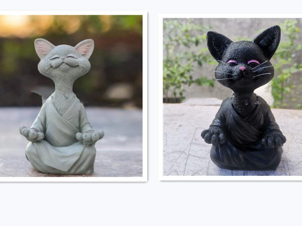 Speelse Zwarte Boeddha Katfiguur Meditatie Yoga Verzamelobject Blije Kat Decoratie Thuis Tuin Decoratie Tuin Ornament