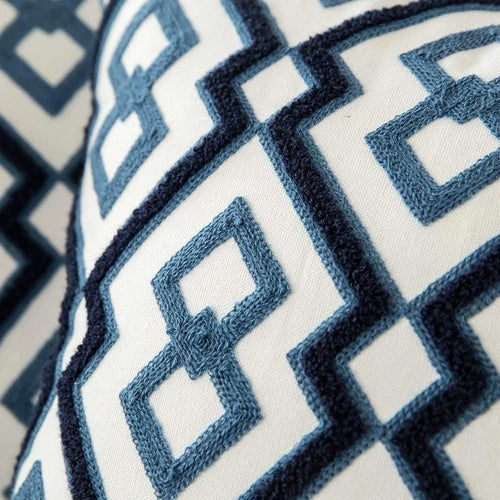 Blauw Borduursel Decoratief Kussen met Ornamentpatroon