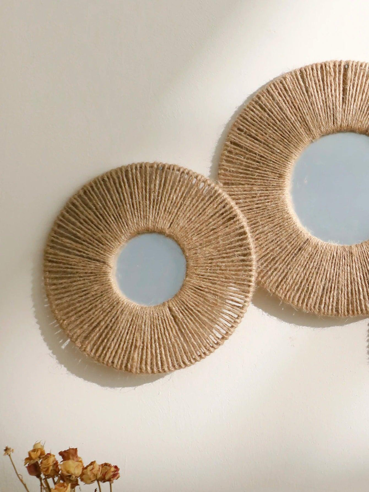 Avosian | Ronde decoratieve wandspiegel in boho stijl met geweven henneptouw
