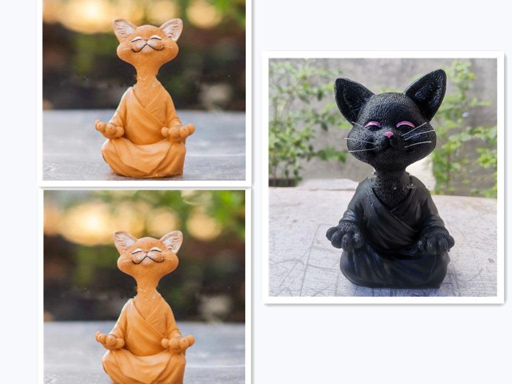 Speelse Zwarte Boeddha Katfiguur Meditatie Yoga Verzamelobject Blije Kat Decoratie Thuis Tuin Decoratie Tuin Ornament