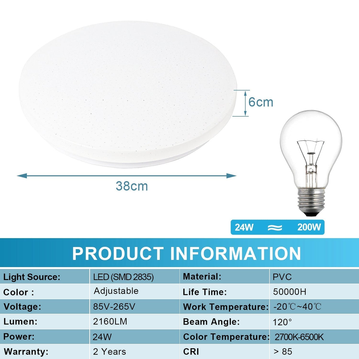 24W LED plafondlamp dimmable met sterrenhemel-effect