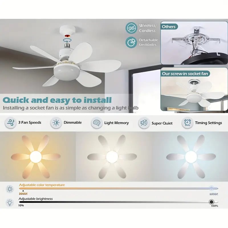 2-IN-1 DRAAGBARE DECKENVENTILATOR & LICHT met afstandsbediening