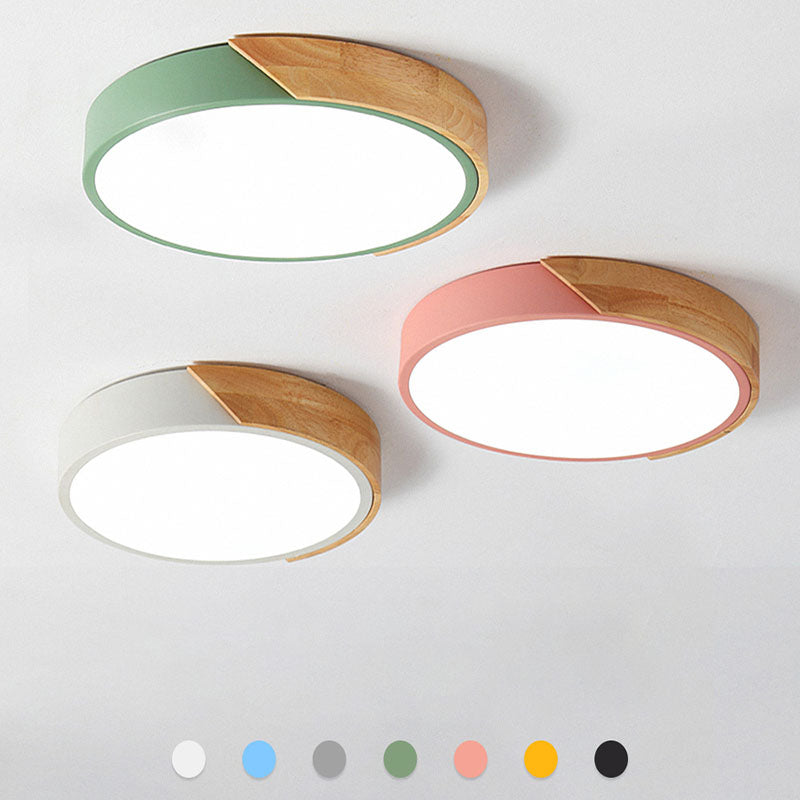 Minimalistische ronde LED plafondlamp met houten decor - modern ontwerp, dimbaar