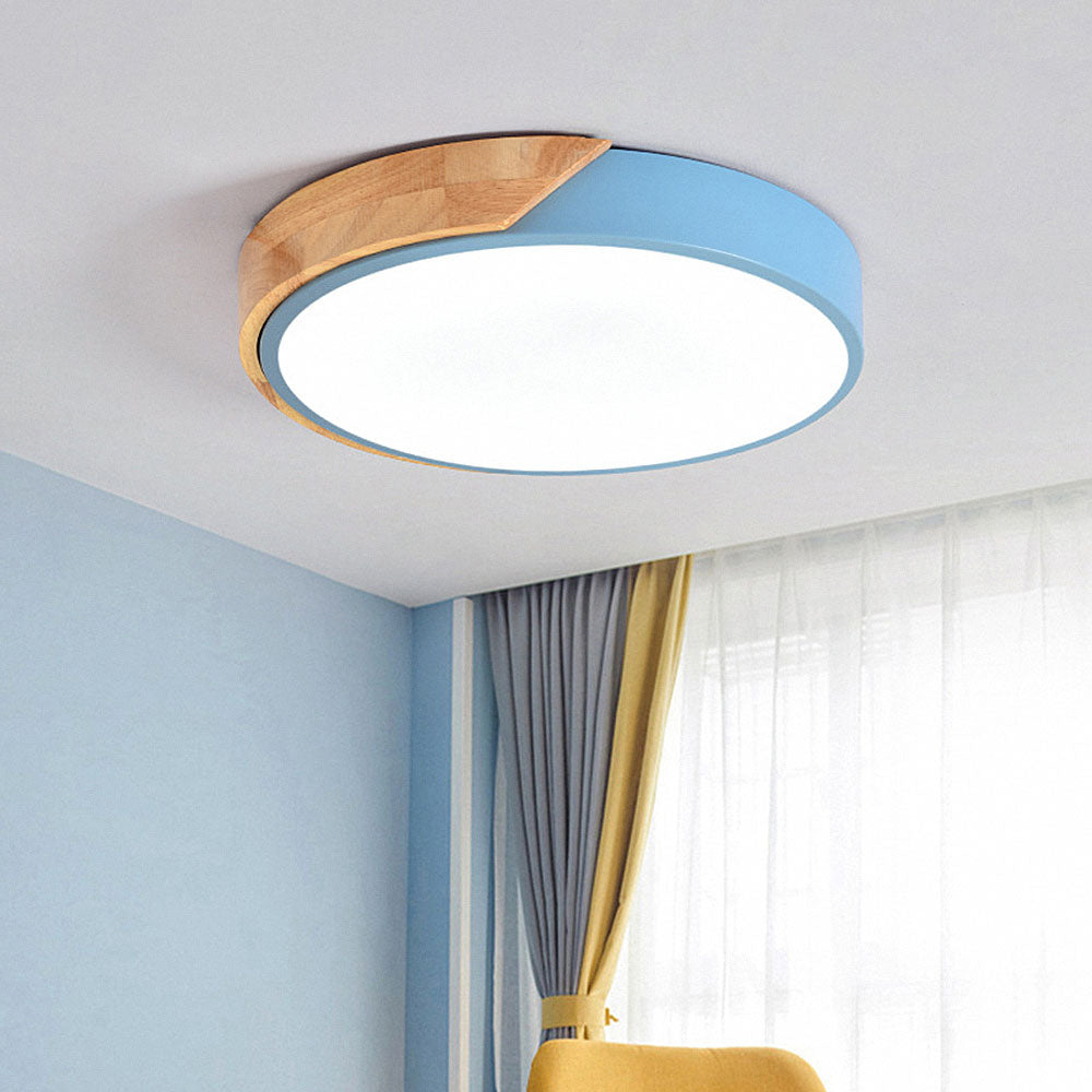 Minimalistische ronde LED plafondlamp met houten decor - modern ontwerp, dimbaar