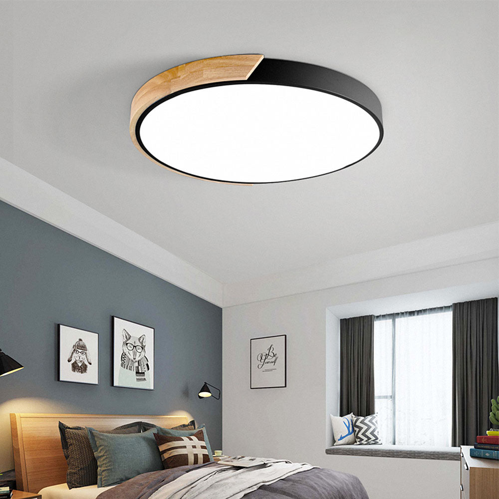 Minimalistische ronde LED plafondlamp met houten decor - modern ontwerp, dimbaar