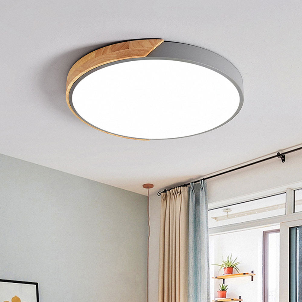 Minimalistische ronde LED plafondlamp met houten decor - modern ontwerp, dimbaar
