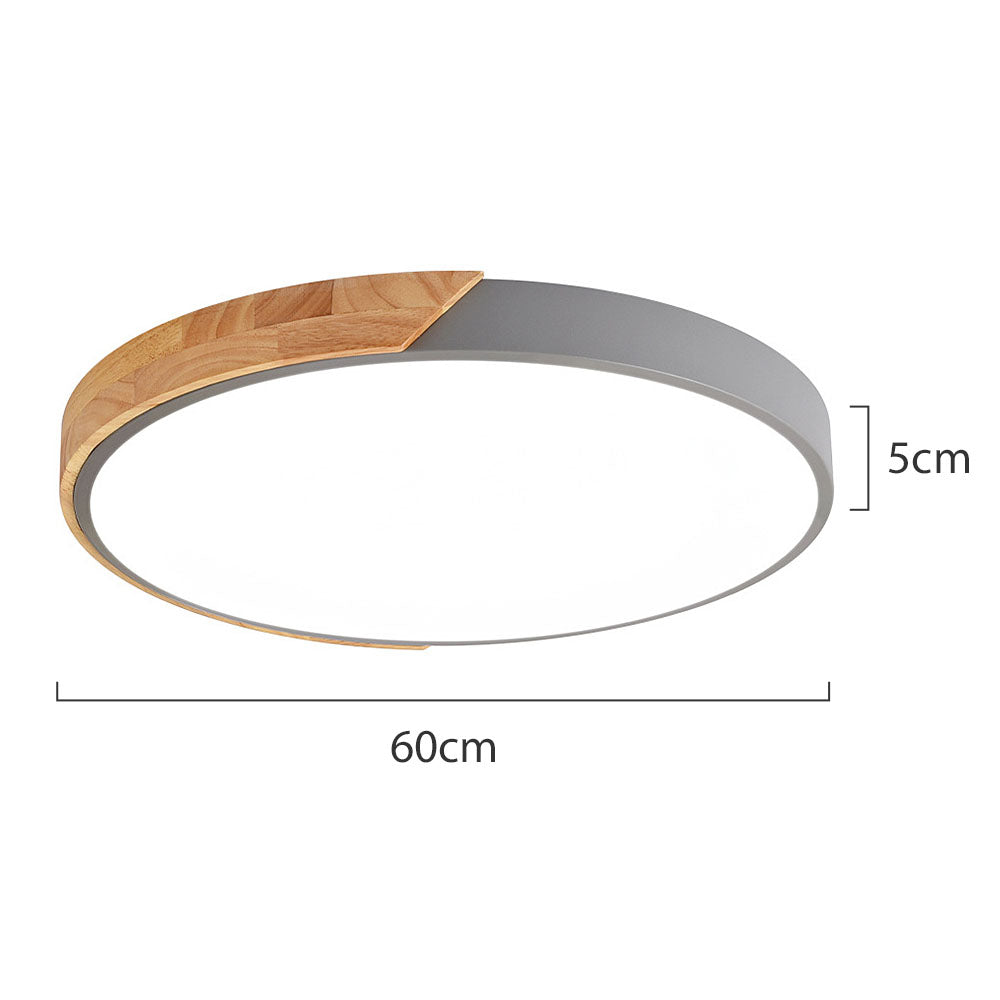 Minimalistische ronde LED plafondlamp met houten decor - modern ontwerp, dimbaar