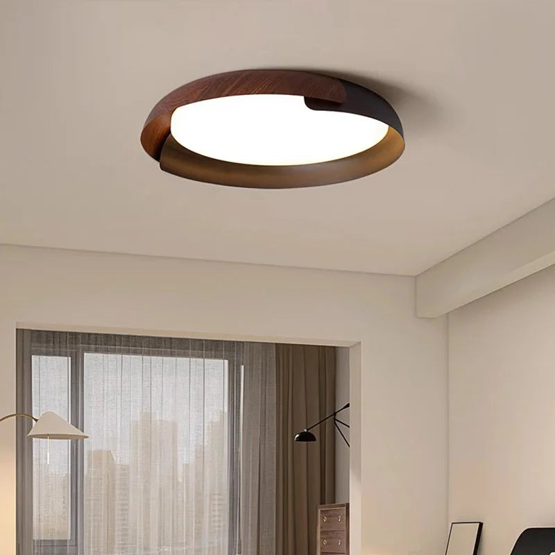 Moderne plafondlamp met houtlook – Stijlvolle LED-verlichting voor de woonkamer