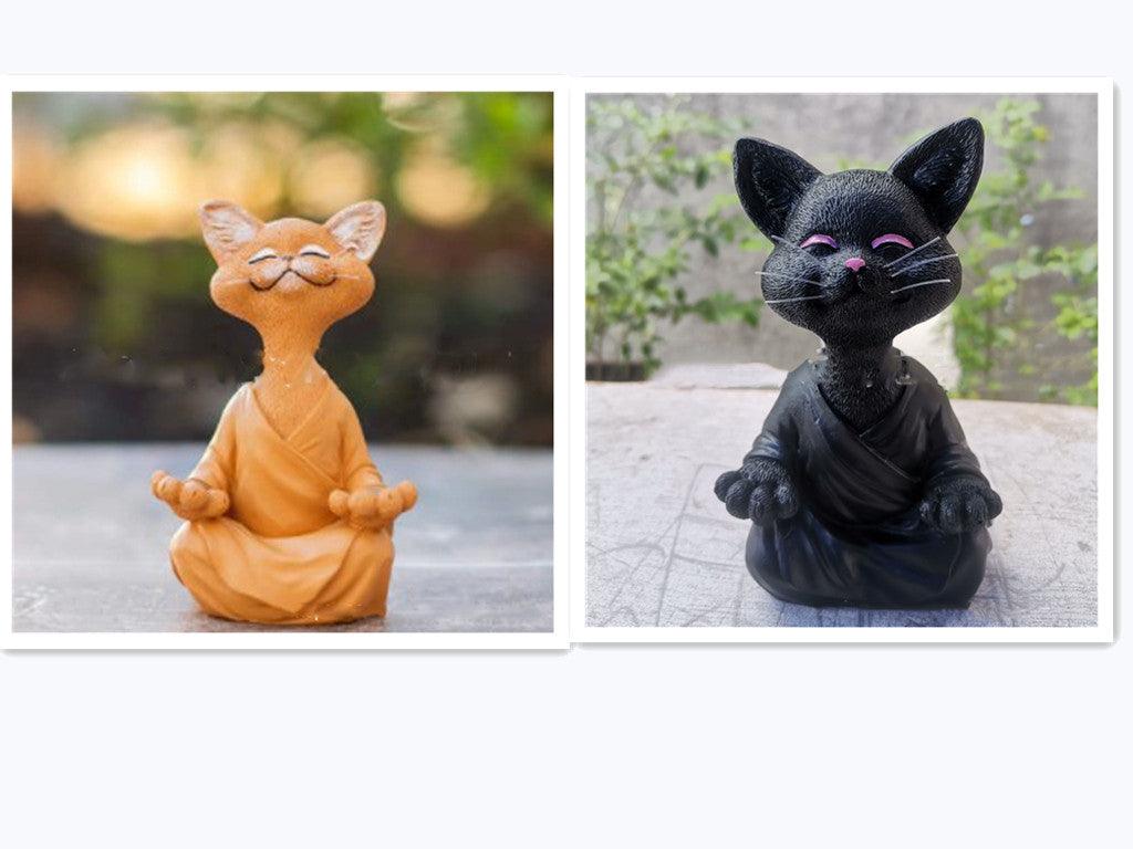 Speelse Zwarte Boeddha Kat Figuur Meditatie Yoga Verzamelen Blije Kat Decor Thuis Tuin Decoratie Tuin Ornament