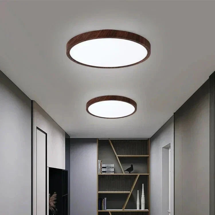 Moderne cirkelvormige plafondlamp met verstelbaar LED-licht in warme walnootkleur voor woonkamer en slaapkamer