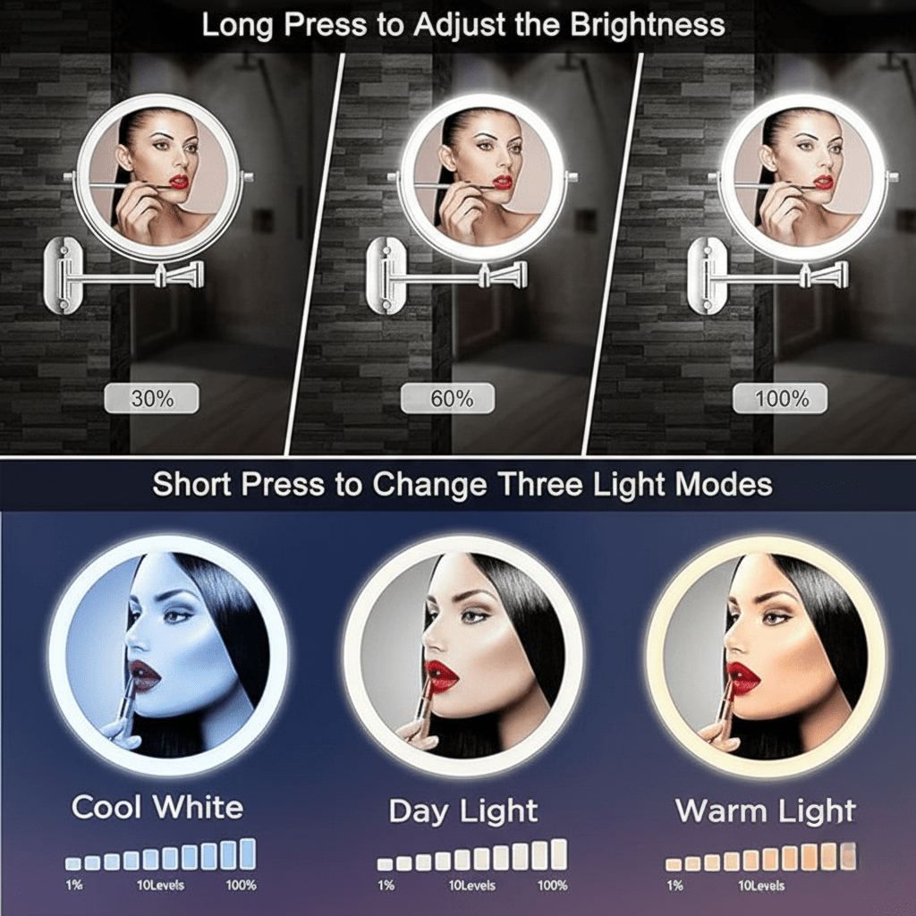 Avosian | LUMIVIEW – Oplaadbare LED Vergrotende Spiegel met Touchbediening